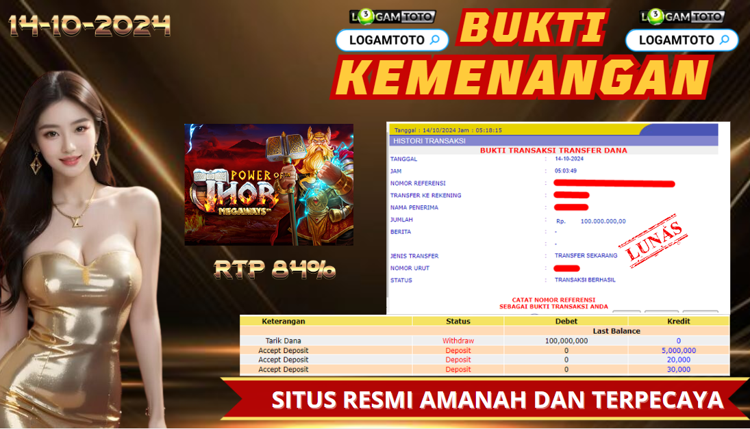 SELAMAT KEPADA MEMBER SETIA LOGAMTOTO BERHASIL JACKPOT DI PERMAINAN SLOT POWER OF THOR MEGAWAYS 